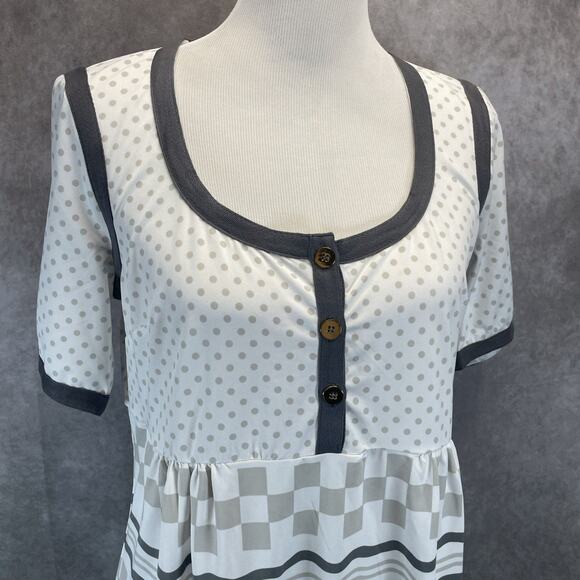 NWT Gretchen Scott Designs Checkerboard Empire Waist Dress Beige/Gray Women's XL - Picture 2 of 7